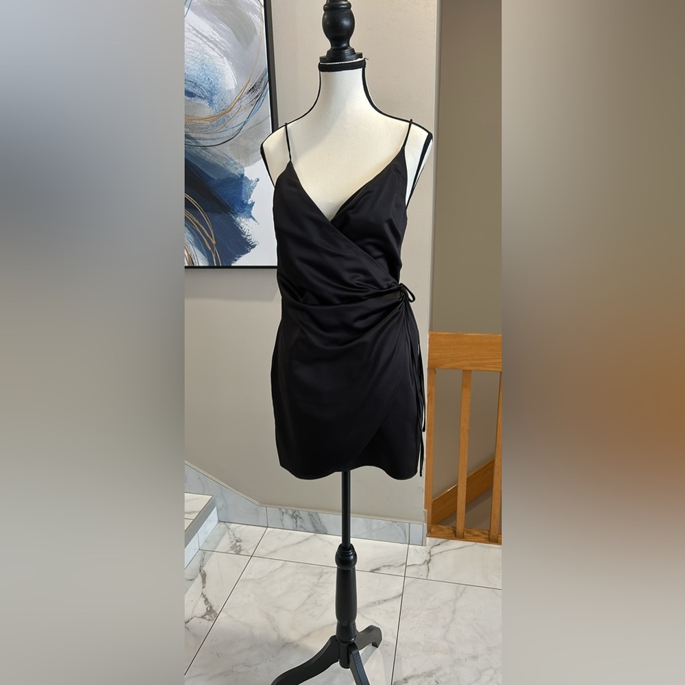 Topshop Black Sleeveless Wrap Mini Dress